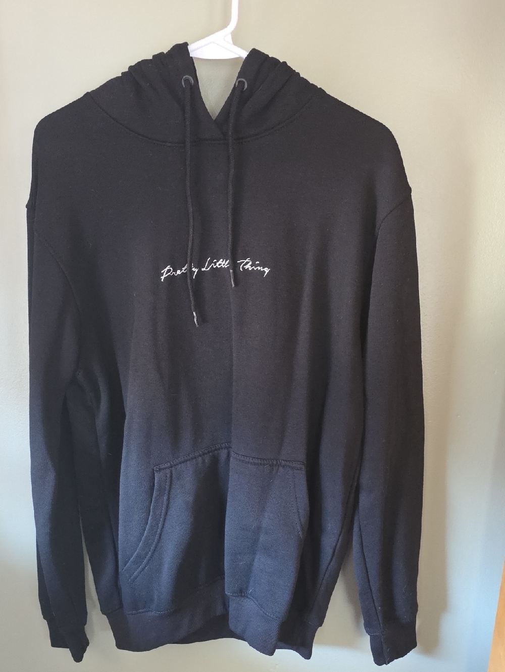 PrettyLittleThing Black Hoodie with White Script Logo